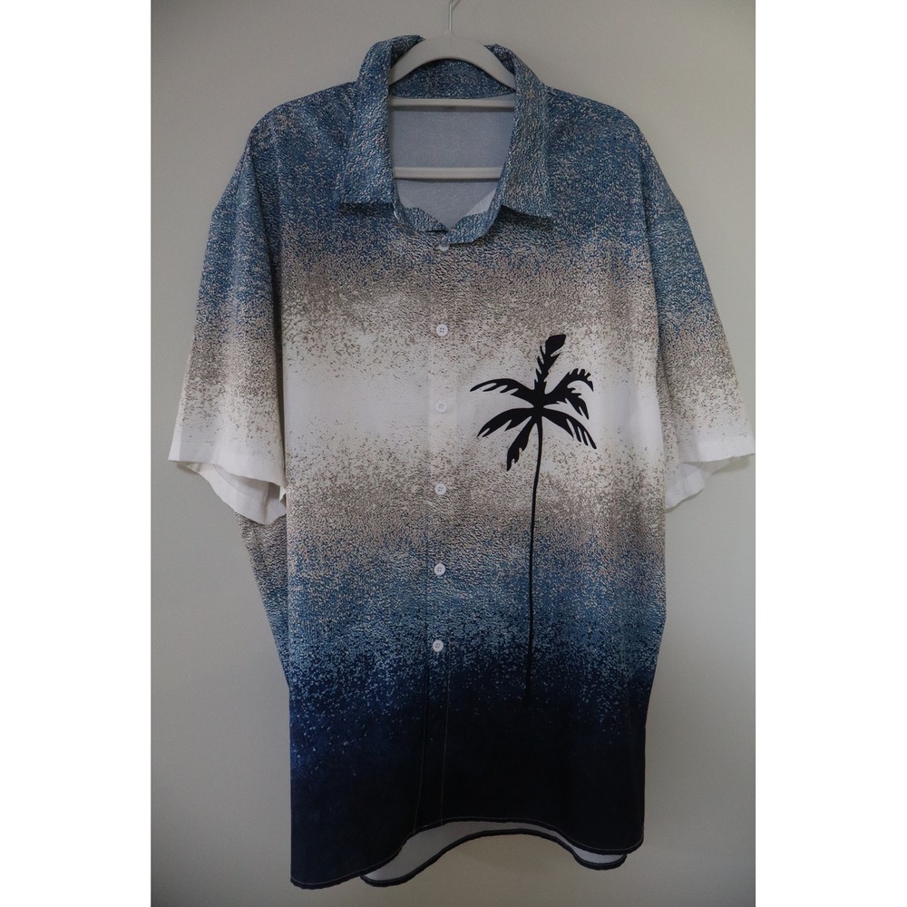 Beach Summer Ombre Unbranded Button Down Shirt XL Blue Palm Tree Tropical